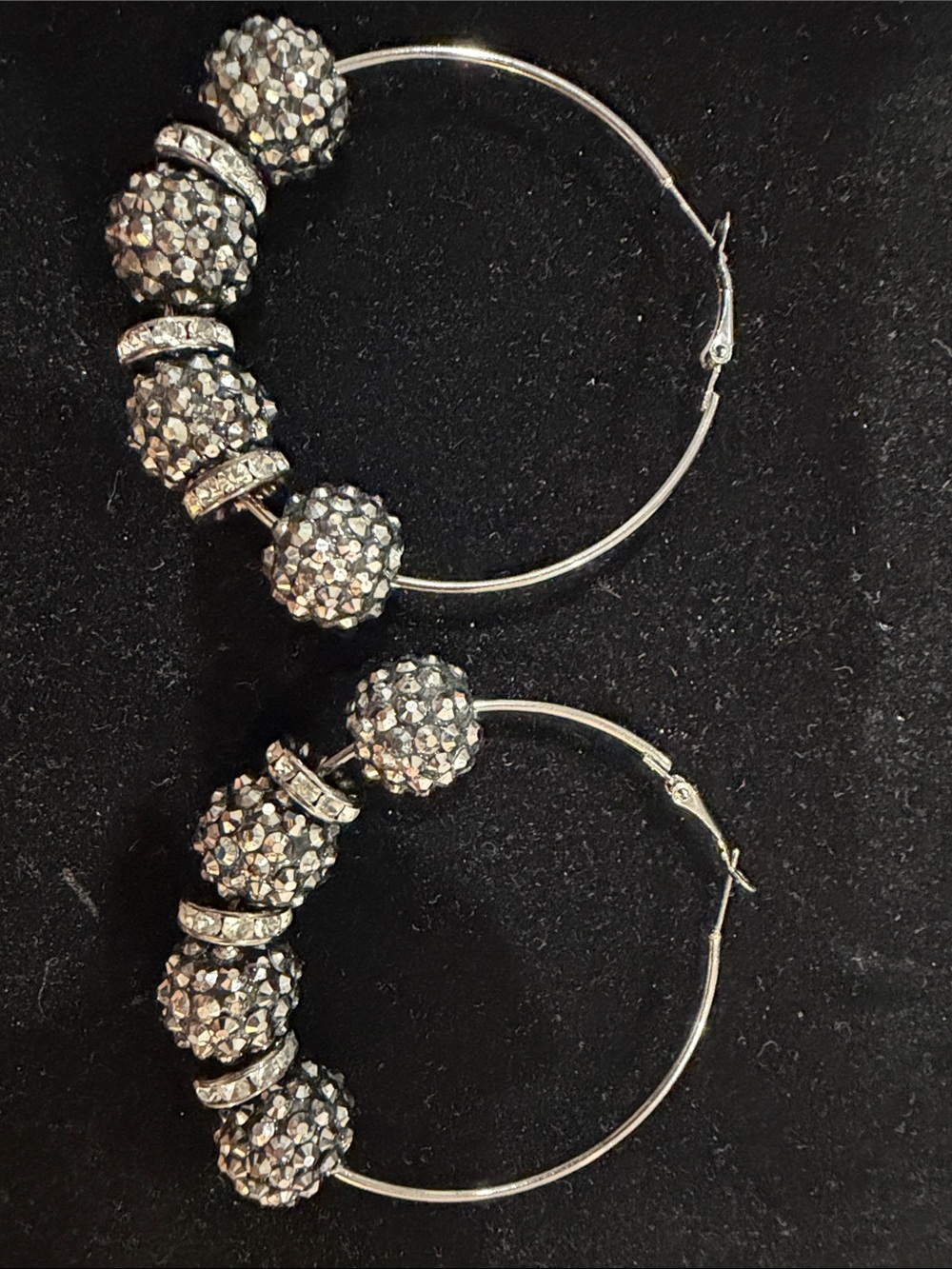Sparkling Crystal Hoop Earrings - Silver Tone